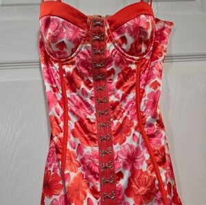 Oh Polly Pink Red Floral Mini Dress
